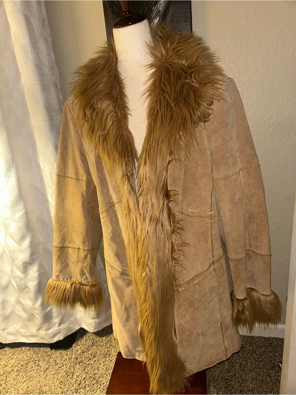 Vintage Women's Faux Fur Trim Real Suede Penny Lane Afghan Coat